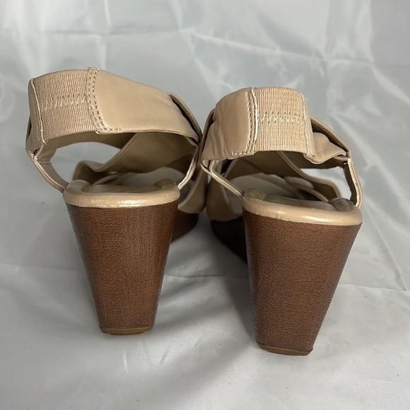 COLE HANN Crisscross Tan Open Toe Wedge Shoes Nike Air Technology Leather 9.5 - Picture 8 of 12